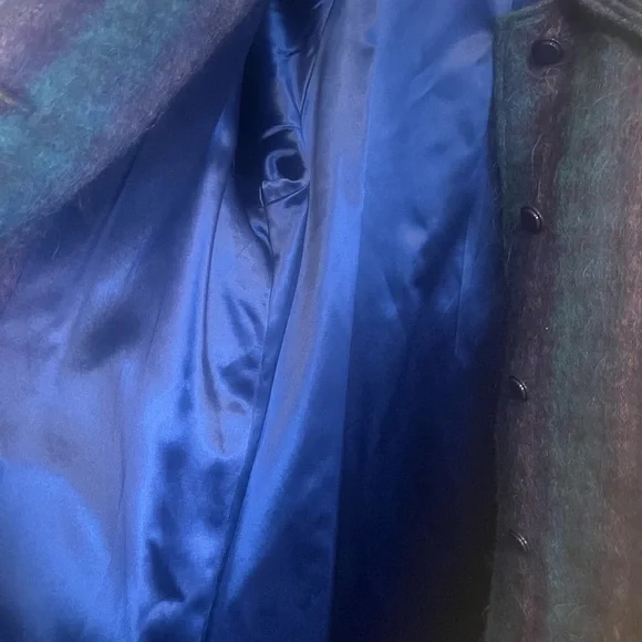 Fashion Gallery Blue Purple Mohair Wool Plaid Longline Coat M - Picture 13 of 14